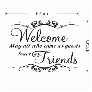 Black Welcome wall decal with vine motif and 57cm x 41cm size dimensions
