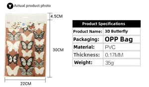 3D PVC butterfly wall stickers set with macro detail of packaging and product specifications