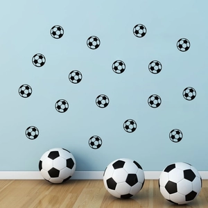 Soccer ball wall decals for kids bedroom decor featuring black geometric football patterns