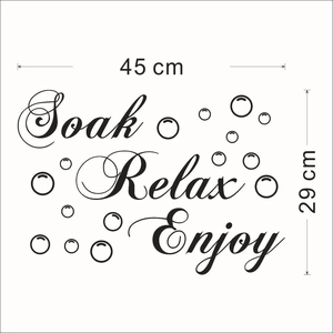 Self-adhesive bathroom wall sticker with Soak Relax Enjoy text and bubbles 45x29cm