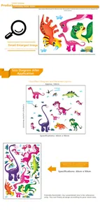 Détails stickers muraux dinosaures avec planche 60x90cm et taille finale 130x100cm