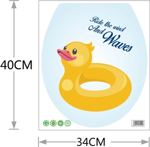 Close-up of PVC duck sticker with Ride the wind And Waves text and size markers