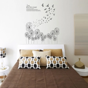 Minimalist dandelion and flying birds wall sticker with inspirational text for bedroom decor