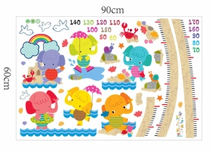 Detail of colorful elephant height wall sticker with 70-170cm scale for kids rooms