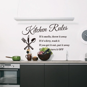 Modern Minimalist Kitchen Rules PVC Wall Sticker Waterproof Removable Cutlery Quote Wall Decal For Home Kitchen Dining Decoration