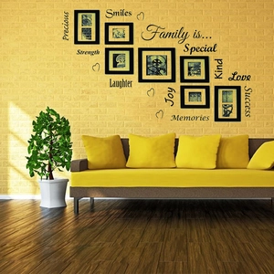 Family Quote Wall Sticker With Photo Frames English Letters PVC Waterproof Decal For Living Room Bedroom Home Decor