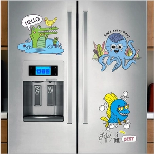 Autocollants mignons d'animaux marins pour frigo avec crocodile et poulpe rigolo