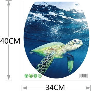 Detailed size chart for 40x34cm PVC toilet lid sticker with sea turtle ocean pattern