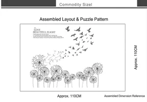 Black dandelion and birds wall sticker mural measuring 110x110cm for home decor