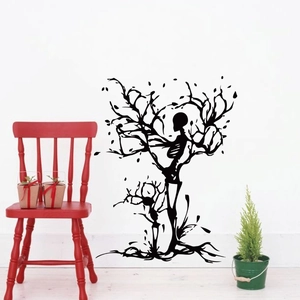 Black PVC skull tree wall decal sticker for living room bedroom home decor gothic style