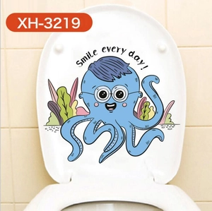 Sticker pieuvre bleue pour abattant de WC avec texte Smile every day sur fond blanc