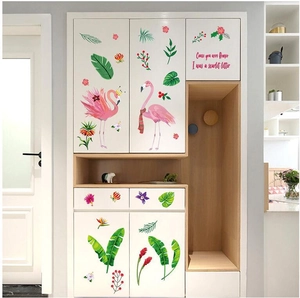 Fresh Nordic flamingo and tropical palm leaf wall decals for bedroom and hallway decor