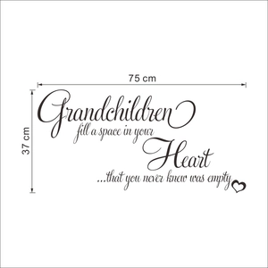 Grandchildren wall decal with quote and heart design, dimensions 75x37cm, black vinyl sticker