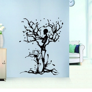 Artistic black skeleton tree PVC wall sticker for creative living room and bedroom decor