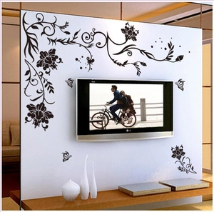 Modern Minimalist Black Flower Vine Butterfly Wall Sticker PVC Waterproof Removable DIY Art Mural For Living Room Bedroom