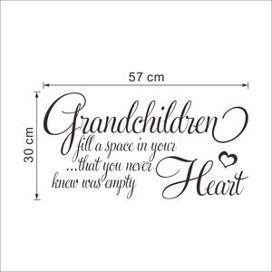 Removable black vinyl wall decal with grandchildren heart quote 57x30cm for home decor