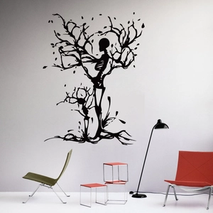 Gothic skeletal silhouettes fused with tree branches wall decal for home decor