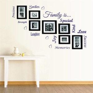 Detail of creative Family wall stickers with inspirational quotes in a modern living room