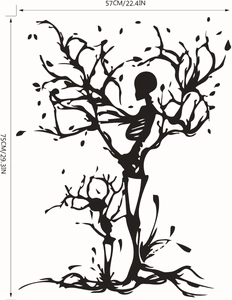 Detailed dimensions of the black gothic tree skull PVC wall sticker measuring 57x75cm