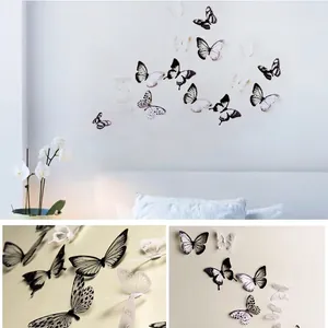 3D butterfly wall stickers set with black, white, and purple textures for bedroom decor