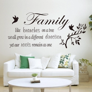 Family inspirational quote wall decal with birds and branches for modern home decor