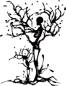 Detail of gothic skeleton tree wall sticker in black and white vector art style