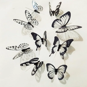 3D butterfly wall stickers set with black and white wings in realistic flying poses