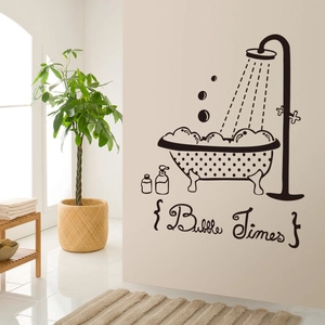 Minimalist PVC bathroom wall sticker with Bubble Times shower scene design