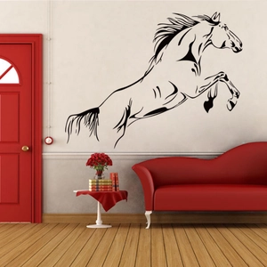 Dynamic black silhouette jumping horse wall sticker for modern living room home decor