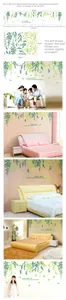 Detail view of hanging green vine wall decals with birds and size specifications