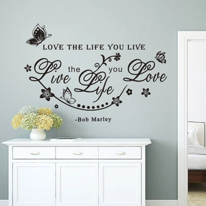 Sticker mural inspirant citation Bob Marley avec papillons et motifs floraux