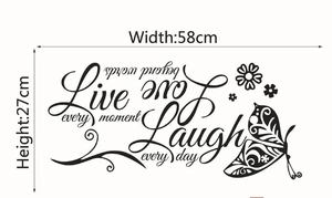 Creative Live Love Laugh butterfly wall sticker for home decor 58x27cm size