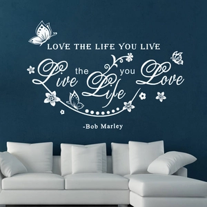Sticker mural citations de Bob Marley avec papillons et fleurs pour décoration d'intérieur