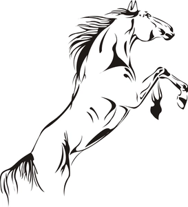 Detail of a minimalist black vinyl wall sticker showing a rearing horse silhouette art