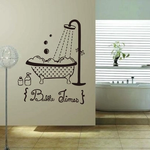 Detailed view of Bubble Times bathroom wall sticker with bathtub silhouette on tiles