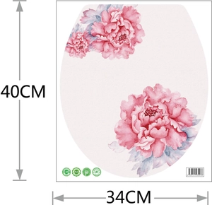 Detail view of pink peony flower wall stickers with 40x34cm size markings and PVC material