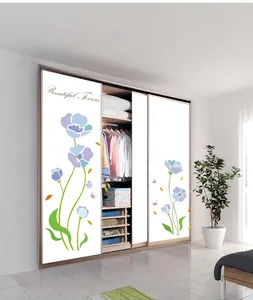 Self-adhesive floral wall decals featuring lavender flowers and butterflies for closets