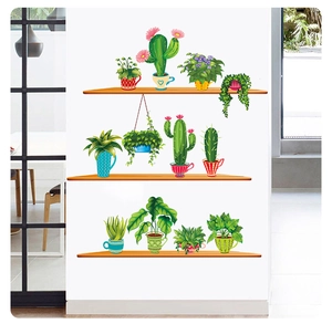 Waterproof PVC wall sticker featuring hand-drawn potted cactus and succulent designs