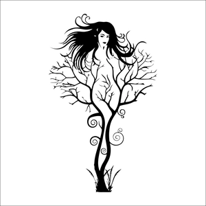 Creative tree branch girl wall sticker detail featuring artistic silhouette vector design