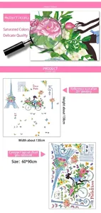 Eiffel Tower and girl on bike wall sticker for romantic bedroom decor 138x130cm