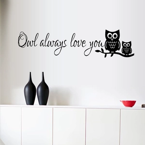 Schwarzer Eulen Wandaufkleber mit Owl always love you Spruch für moderne Deko