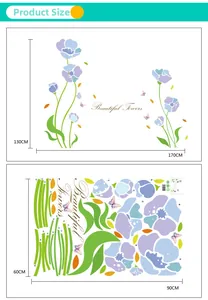 Size guide for floral wall sticker showing 130x170cm layout and 60x90cm sheet