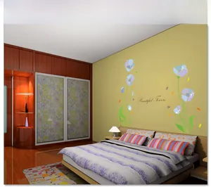 Bedroom wall sticker featuring purple flowers and Beautiful Flowers text decoration