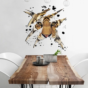 3D tiger head wall sticker with realistic black ink splash effect for home decor