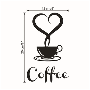 Coffee cup wall sticker with heart steam and size dimensions 20x12 cm
