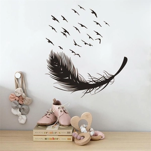 Artistic feather to birds wall decal silhouette for living room or bedroom decor