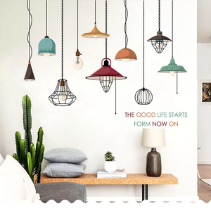 Modern industrial pendant lamp wall decal for living room with colorful vintage designs