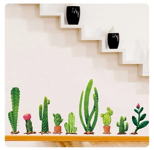 Green cactus wall stickers in assorted patterns for modern living room home decoration