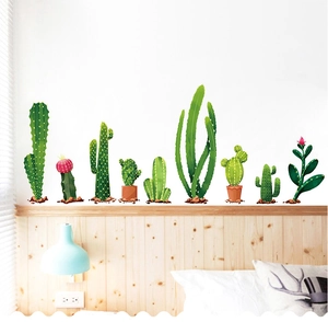 Minimalist cactus wall stickers set for bedroom decoration in a Nordic home style