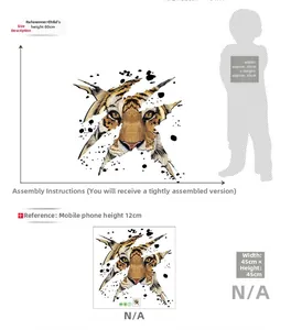 3D Tiger Head wall sticker detail showing product dimensions and layout specifications